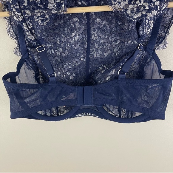 VICTORIA'S SECRET Navy Blue Silver Dream Angels Unlined Demi Lace Bralette - Picture 9 of 12